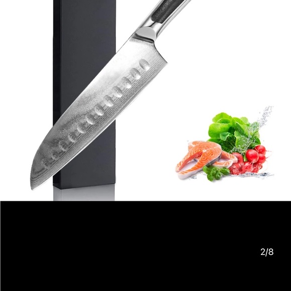 Pakkawood Santoku 7 inch knife Damascus pattern steel - Picture 3 of 4